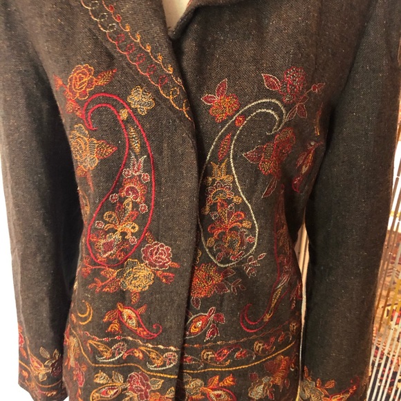Wool Blend Floral & Paisley Embroidery Jacket M - Picture 2 of 8